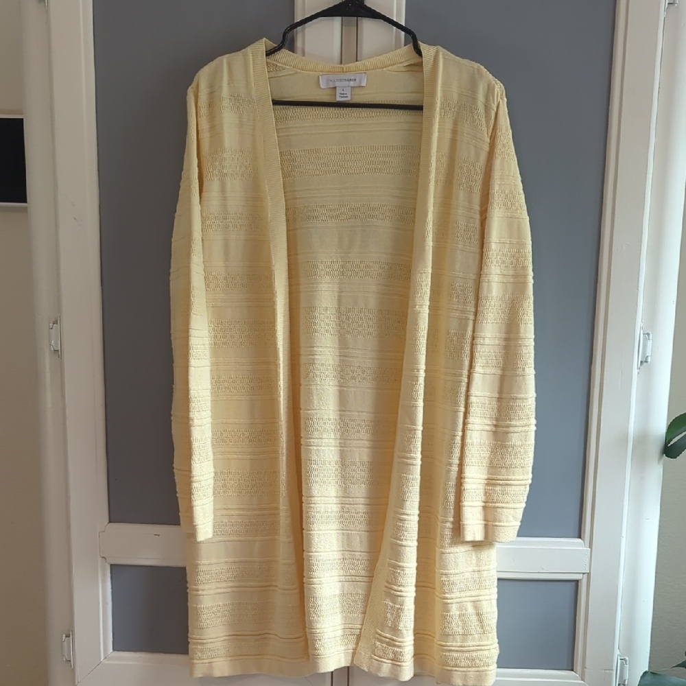 Madison Grey Open Front Cardigan Light Yellow Textured Knit Size Large Lightweig